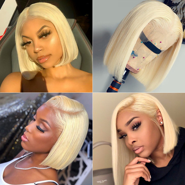 613 Blonde Straight Hair Bob Wig Human Hair 13X4 Lace Front Wig