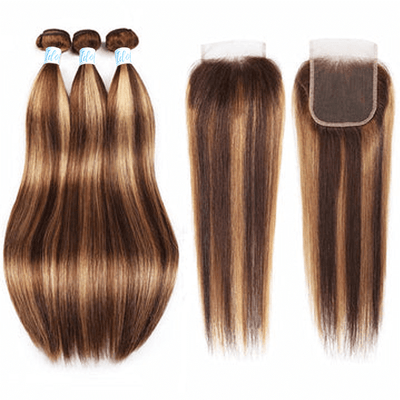 Highlights Straight Hair 3 Bundles with Closure Virgin Brazilian Hair - Idoli Hair