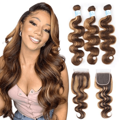 Highlights Hair Body Wave 3 Bundles with Closure Virgin Brazilian Hair - Idoli Hair