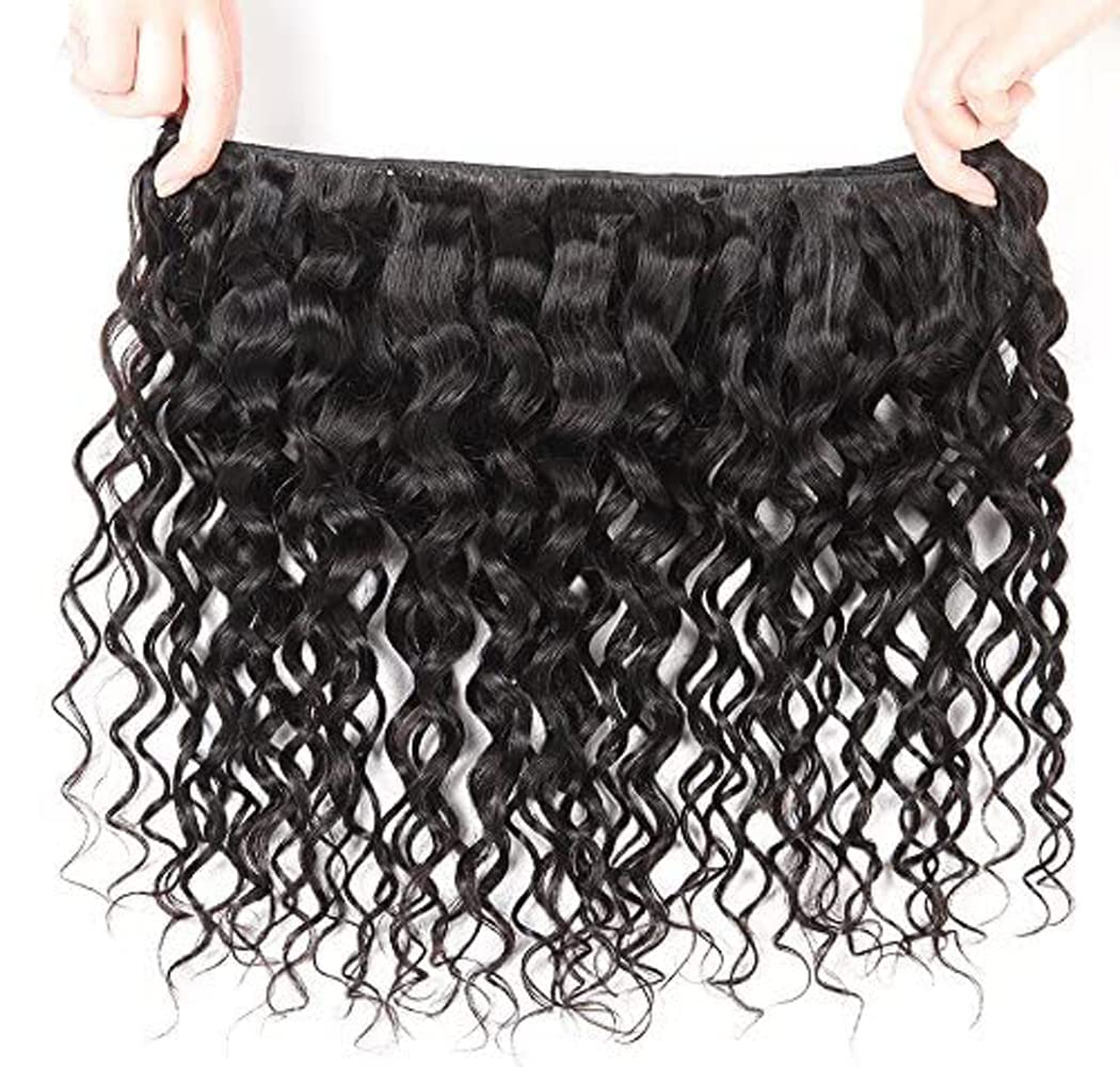 Indian Water Wave Human Hair 4 Bundles with Lace Closure