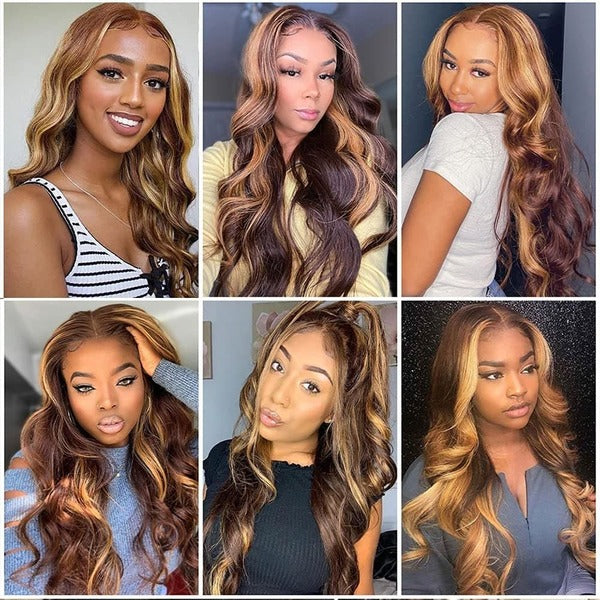 Body Wave Highlights Wig Idoli Brazilian Hair 4x4 Lace Closure Wig