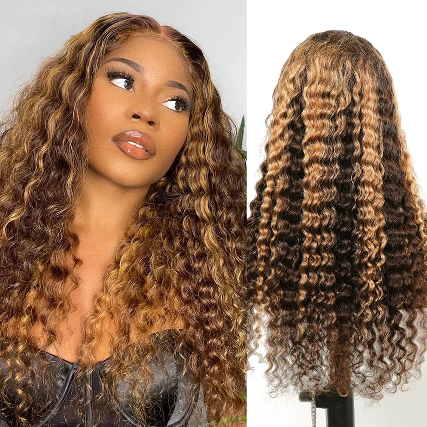 Deep Wave Highlights Wig T Part Lace Wig Middle Part Only