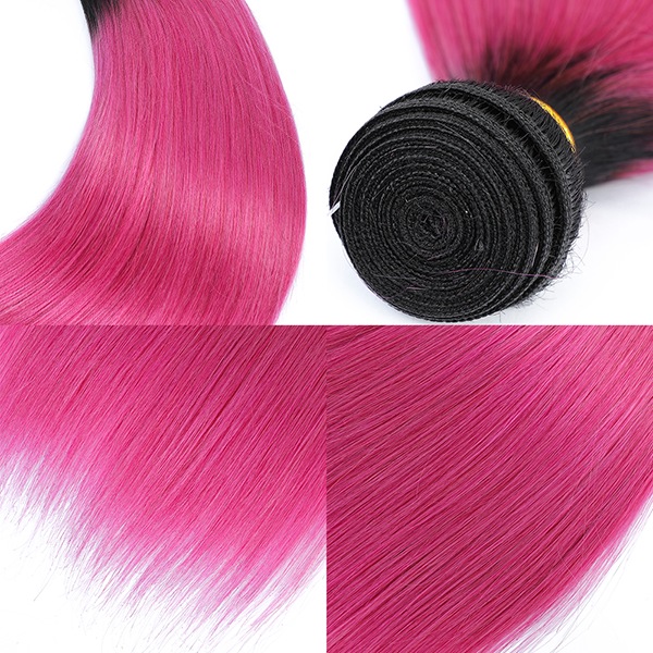 1B/Pink Color Straight Hair Weave 3 Bundles