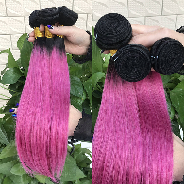 1B/Pink Color Straight Hair Weave 3 Bundles