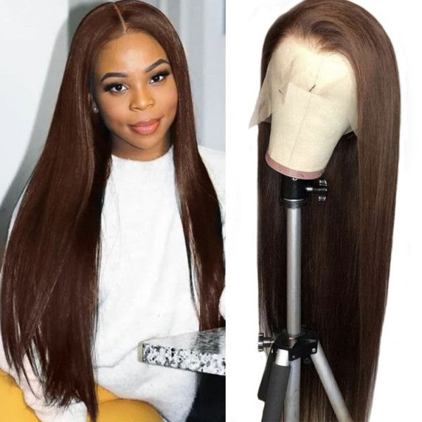 13x6 Lace Front Straight Wig #4 Chocolate Color Wig Glueless Wig