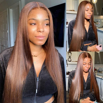 13x6 Lace Front Straight Wig #4 Chocolate Color Wig Glueless Wig