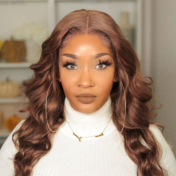 #4 Chocolate Color 4x4 Lace Closure Wig Skin-Melted Body Wave Wig