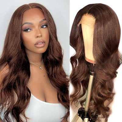 #4 Chocolate Color 4x4 Lace Closure Wig Skin-Melted Body Wave Wig