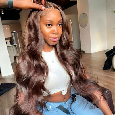 #4 Chocolate Color 4x4 Lace Closure Wig Skin-Melted Body Wave Wig