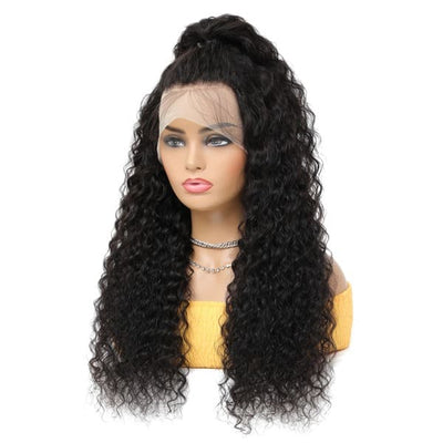 Idoli Black Deep Wave Pre Plucked Lace Front Human Hair Wigs with Baby Hair