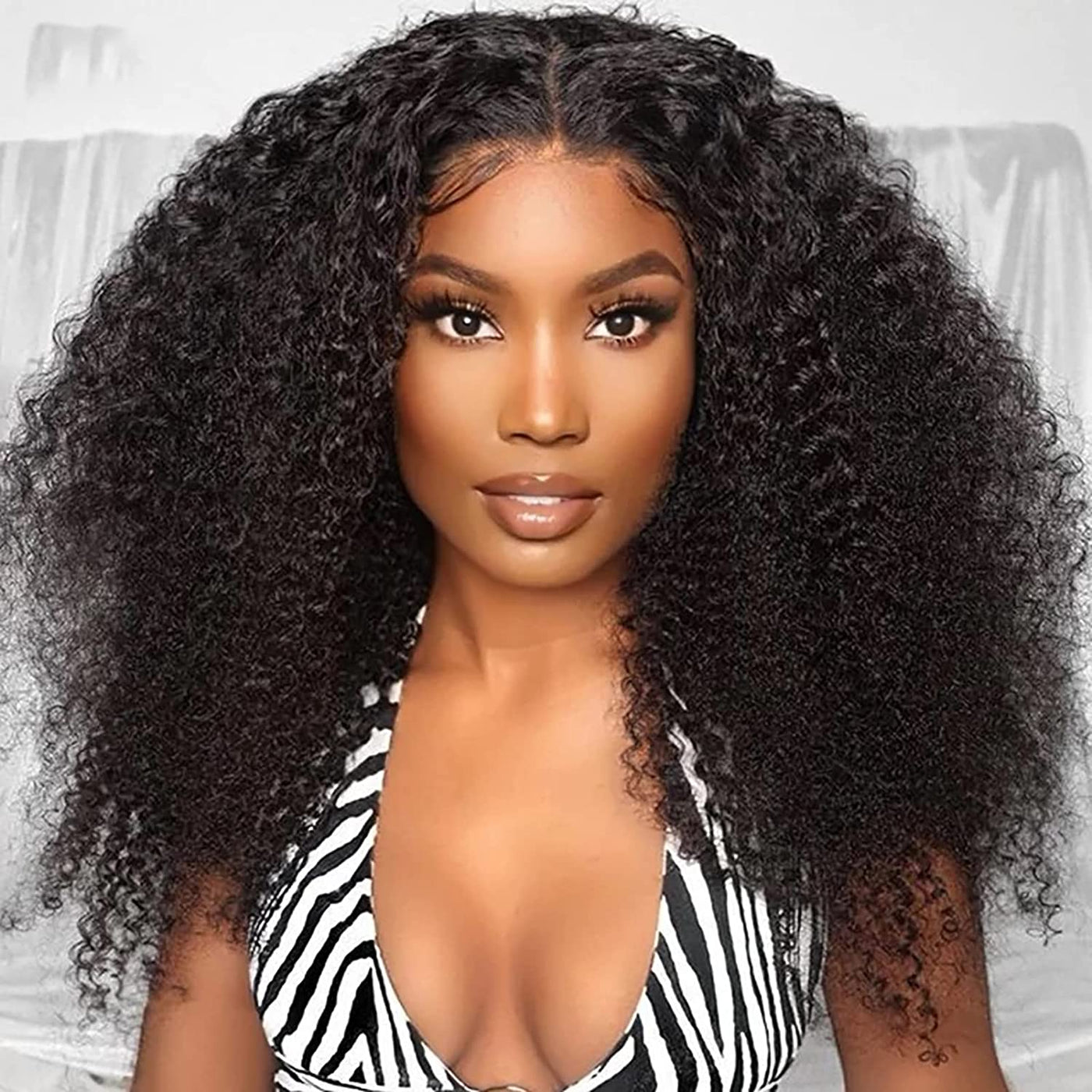 Natural Afro Kinky Curly Wig 5x5 Lace Closure Wig Deep Part Wig