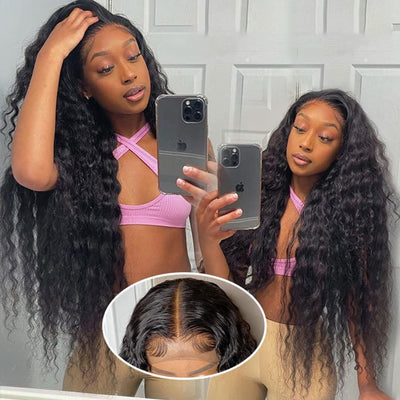 Best Transparent 5x5 HD Lace Closure Wig Deep Wave Wig With Pre-plucked Hairline