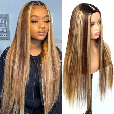 Idoli V Part Wig Highlights Straight Hair Human Hair Wigs