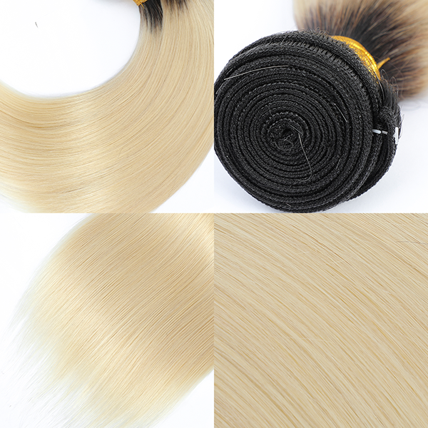 1B/613 Blonde Color Straight Hair Weave 3 Bundles