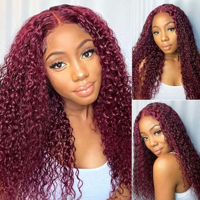 99J Color 13x4 Lace Front Wig Curly Wig Human Hair Wig