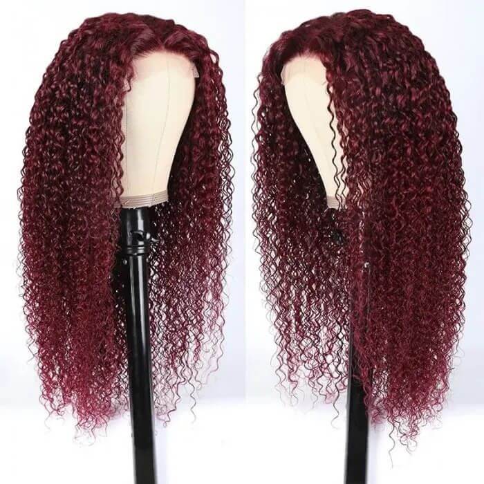 99J Color 13x4 Lace Front Wig Curly Wig Human Hair Wig