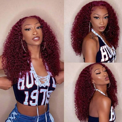 99J Color 13x4 Lace Front Wig Curly Wig Human Hair Wig