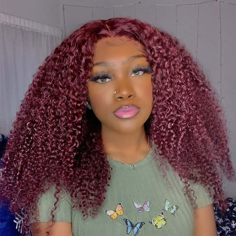 99J Color 13x4 Lace Front Wig Curly Wig Human Hair Wig