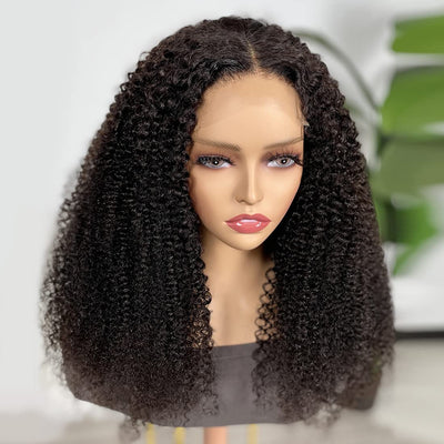 Natural Afro Kinky Curly Wig 5x5 Lace Closure Wig Deep Part Wig