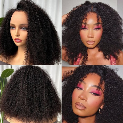 Natural Afro Kinky Curly Wig 5x5 Lace Closure Wig Deep Part Wig