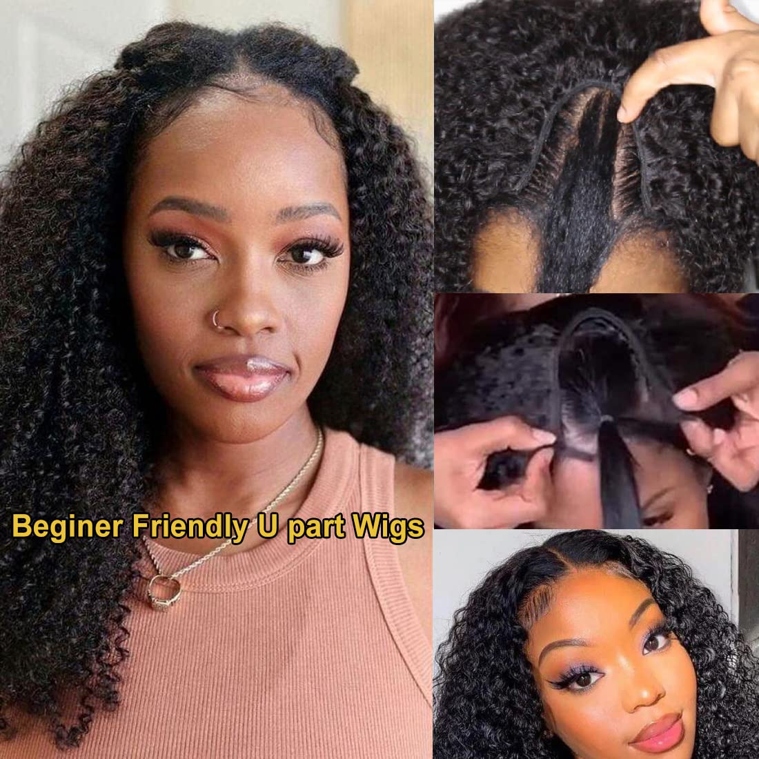 Idoli U Part Natural Black Curly Hair Wig