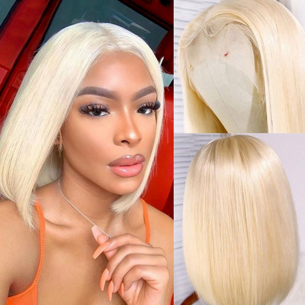 613 Blonde Straight Hair Bob Wig Human Hair 13X4 Lace Front Wig