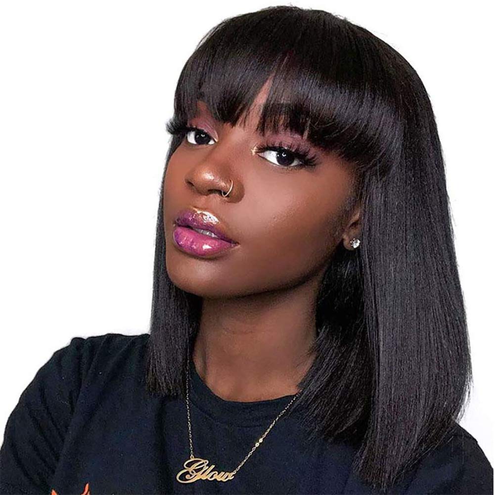 Virgin Brazilian Straight Hair Bob Wig With Bangs