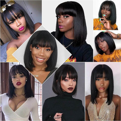 Virgin Brazilian Straight Hair Bob Wig With Bangs