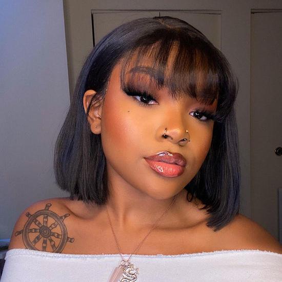 Virgin Brazilian Straight Hair Bob Wig With Bangs