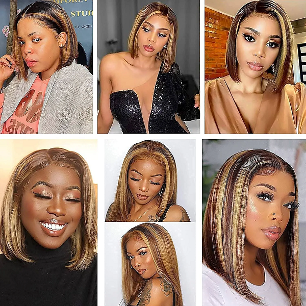 Highlights Straight Bob Lace Front Wig with Baby Hair