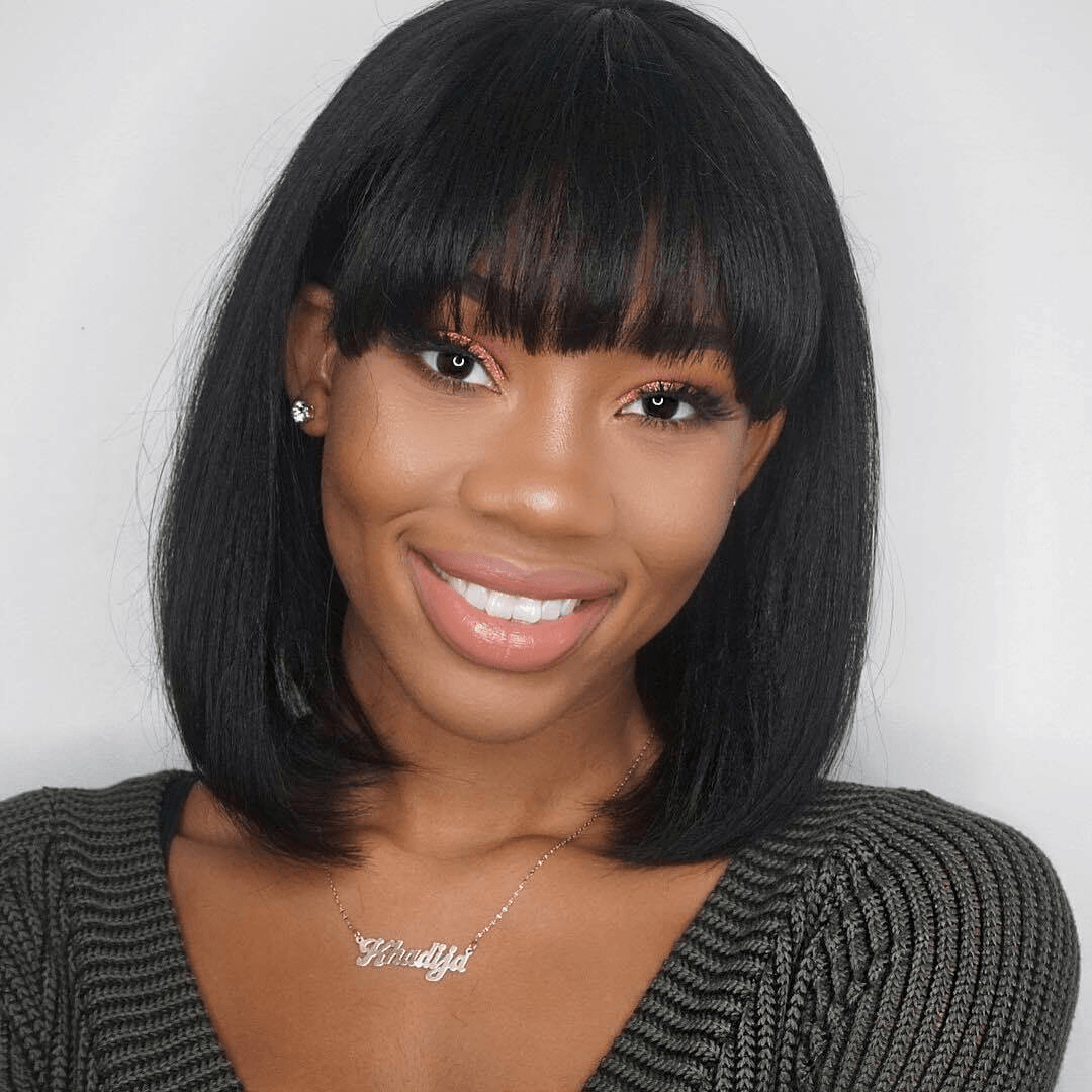 Virgin Brazilian Straight Hair Bob Wig With Bangs