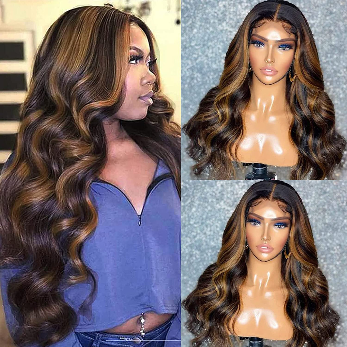 Body Wave Highlights Wig Idoli Brazilian Hair 4x4 Lace Closure Wig