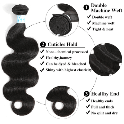 Malaysian Body Wave Hair 3 Bundles with Lace Closure