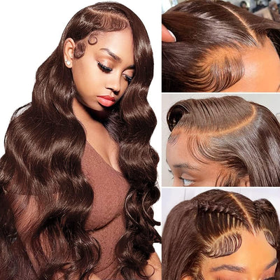 13x6 Lace Front Body Wave Wig #4 Chocolate Color Wig Glueless Wig