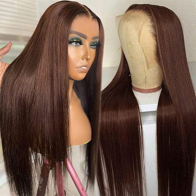 #4 Chocolate Color Wig 13x4 Lace Front Wig Bone Straight Hair Wig