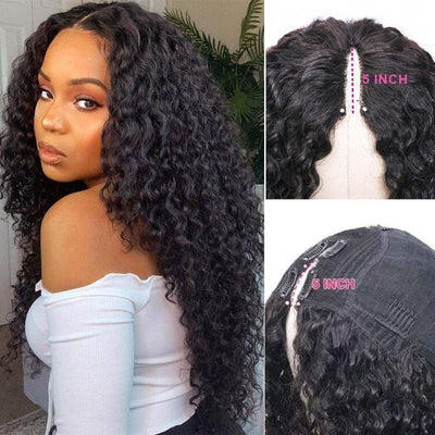 Idoli V Part Wavy Curly Hair Black Human Wig - Idoli Hair