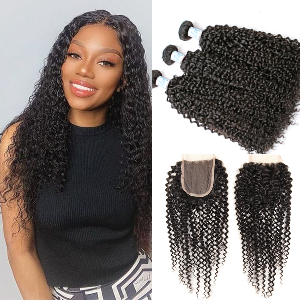 Idoli Indian Curly Hair 3 Bundles with Closure