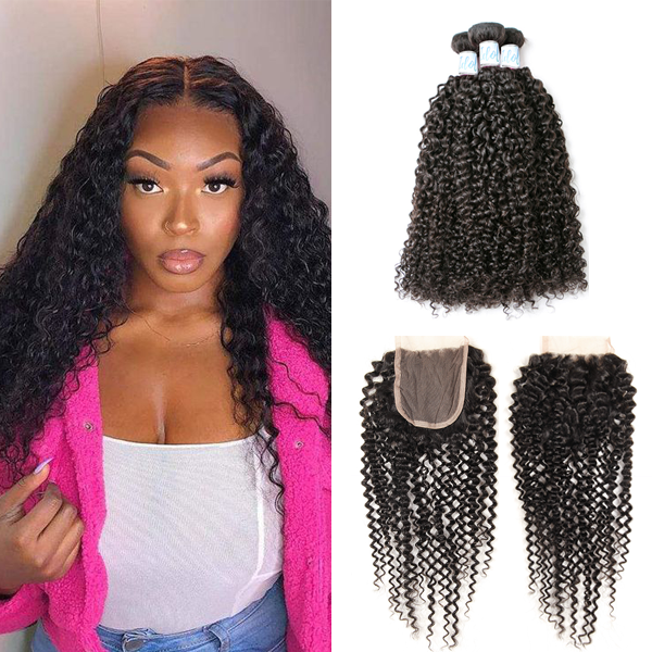 Idoli Indian Curly Hair 3 Bundles with Closure