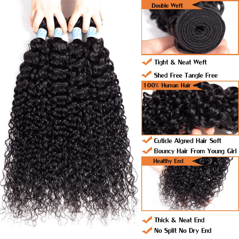 Idoli Indian Curly Hair 4 Bundles 10A Virgin Hair Weave