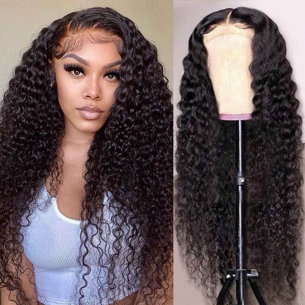 Idoli Black Deep Wave Pre Plucked Lace Front Human Hair Wigs with Baby Hair