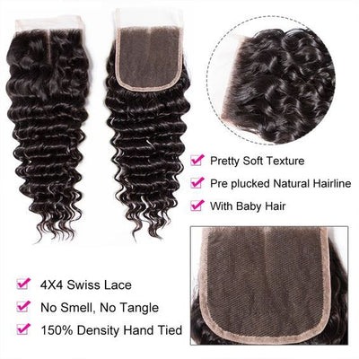 Brazilian Deep Wave Hair 4x4 Lace Closure - Idoli Hair