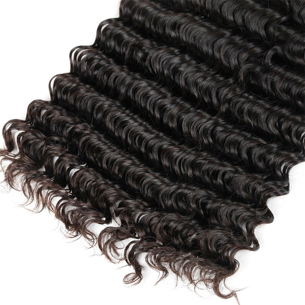 Indian Deep Wave Hair 4 Bundles with Lace Closure