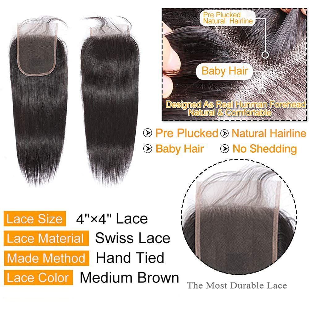 Brazilian Straight Hair 4 Bundles with Lace Closure - Idoli Hair