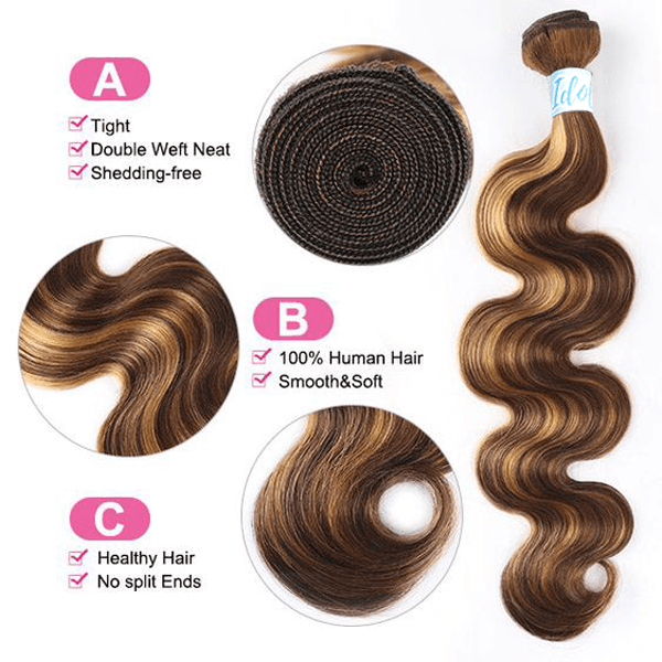 Highlights Hair Body Wave 3 Bundles with Closure Virgin Brazilian Hair - Idoli Hair