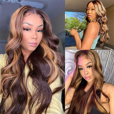 Body Wave Highlights Wig Idoli Brazilian Hair 4x4 Lace Closure Wig