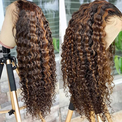 Deep Wave Highlights Wig T Part Lace Wig Middle Part Only