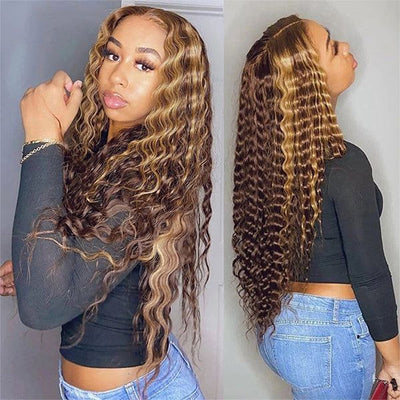 Deep Wave Highlights Wig Idoli Brazilian Hair Lace Part Wig - Idoli Hair