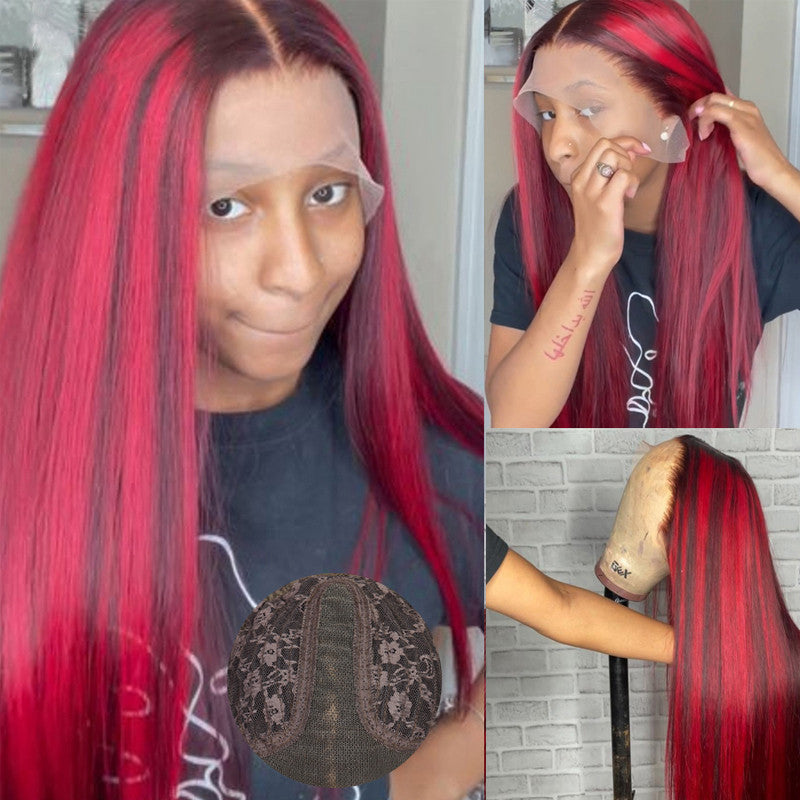 Piano 1B/99J Color Wig 13x4 Lace Front Wig Straight Hair Wig