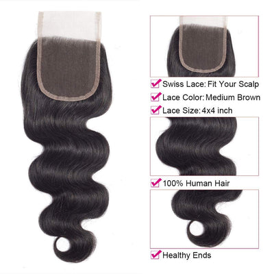 Peruvian Body Wave Hair 4 Bundles with Lace Closure - Idoli Hair