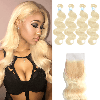 Idoli Brazilian Body Wave 613 Blonde 4 Bundles With Closure - Idoli Hair